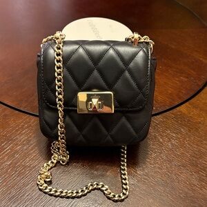Kate Spade Black Quilted Mini Bag with Gold Chain